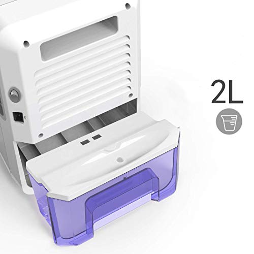 Deumidificatore Portatile Aiho Compatto Serbatoio da 2000ML Tasso di Assorbimento dell'Umidità di 600mL/24h Funzionamento Funzionamento Silenzioso Elettrico Deumificatori