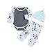 Produktbild Sunday_Babykleidung Mädchen Jungen Neugeborene Set Unisex Strampler Tops+ Hosen +Hüte 3 Stück Baby Kleidung Set 0-6 Monate
