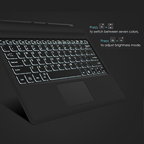MoKo Drahtlose Wireless Bluetooth 3.0 Tastatur Qwerty-Layout Keyboard mit eingebauter Lithium Batterie und LED Color Backlit für Microsoft Surface Pro 3 / 4 12 Zoll Tablet, Grau - 4