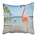 Produktbild NDJHEH kissenbezüge Pink Aruba Three Flamingos on The Beach Blue Bird Caribbean Flying Sea Summer Africa Animal Polyester 18 X 18 Inch Square Hidden Zipper Decorative Pillowcase