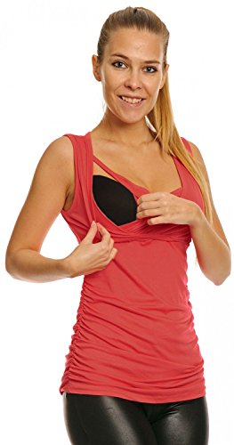 Happy Mama. Women's Maternity Nursing Top Stretch Sleeveless Tunic 10-18. 371p (Coral, 14)