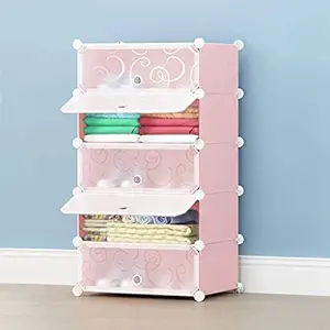 Zemic Multipurpose Portable Baby Wardrobe Organizer, Foldable, Collapsible DIY Plastic Wardrobe Organizer for Clothes (DIY Plastic) 5 Shelve, Pink, Pack of 1