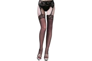 VicSec Ligueros Mujer Sexy con Medias Altas, [3 Piezas] Ligueros Encaje Fina Erótica Ropa Interior Misterioso Ajustables Liga Tirantes con Calcetines a Muslo G-string Tanga para Boda Novia