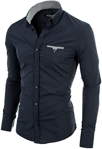 Mens Shirts Slim Fit Casual Long Sleeve Button Down Collar by MODERNO (VGD063LS) Charcoal EU S