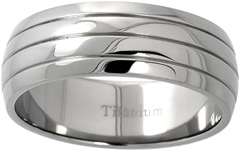 Titanium 8 mm (5/16 in.) Dome Wedding Band Ring w/ 3 Grooves (Available in Sizes P to Z+4) Size Z+4