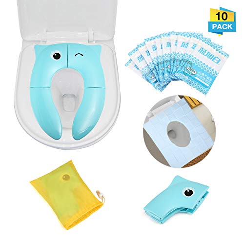 Preisvergleich Produktbild Charminer Faltbarer Toilettensitz,Tragbarer Reise WC Sitz für Kinde / Baby wiederverwendbare Oberfläche Antibakterielle verhindern Verfärbung Einweg-Toilettenpapier Töpfchen inkl. Hygienebeutel 10 Stück