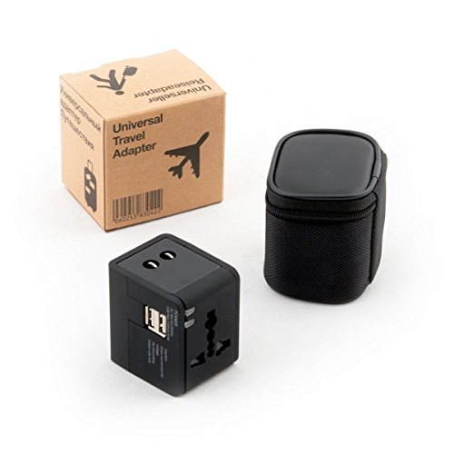 Domutek Universaler Reiseadapter mit 2 USB – Reisestecker Adapter – Mit Tragetasche – 2100 mAh USB Ladegerät - 2