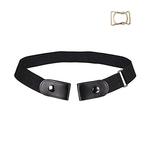 Yangbaga Cintura senza Fibbia da Donna Cintura in pelle Cintura invisibile per donna Uomo Regolabile Pantaloni jeans (48-78cm, nero)