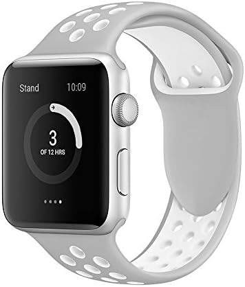 Apple Watch Strap 38mm,Soft Silicone Band Replacement Wrist Strap for Apple Watch Sport Series 3 Series 2 Series 1 (38mm Silver/White)