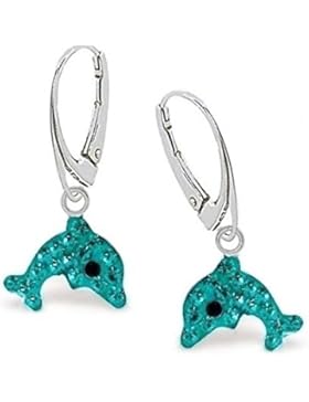 GH1a Türkis Kristall Delfin Brisur Ohrringe 925 Echt Silber Mädchen Damen Ohrhänger Delphin