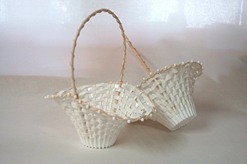 SET – 2 Stück Blumenkinderkörbchen Biedermeierkorb WEISS GROSS, ca. 24 x 17 cm - 2