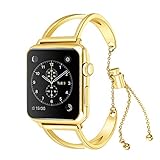 Erencook Für Apple Watch Armband 38mm 42mm Damen Schmuck Edelstahl Manschette Armband Armreif Schmuck Uhrenarmband für Apple Watch Series 3/2/1 (42mm, Gold)