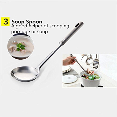 zooarts 5 Stück Edelstahl Küchenutensilien-Set Küche Kochen Tools Löffel Spatel Schöpflöffel - 8