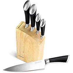 Denkich Couteaux Cuisine Bloc à Couteaux en Acier Inoxydable 6 pièces, Ensemble de Couteaux Professionnels, Couteaux de Chef avec Bloc en Bois