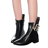 TianWlio Stiefel Frauen Herbst Winter Schuhe Stiefeletten Boots Mode Erwachsene Retro Zip Metall Leder Stiefeletten Runde Kappe Freizeit Schuhe Schwarz 41