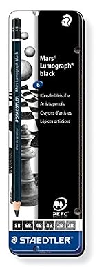 Staedtler - Mars Lumograph Noir 100B - Boîte Métal 6 Crayons Graphite Assortis (8B/6B/4Bx2/2Bx2)