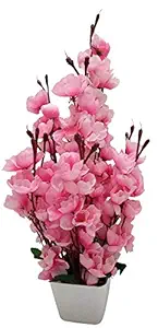 Ethnic Karigari Plastic & Cloth Decorative Indoor Blossom Flowers Vase (45 cm X 15 cm X 15 cm, Pink & White) (EK-351119)