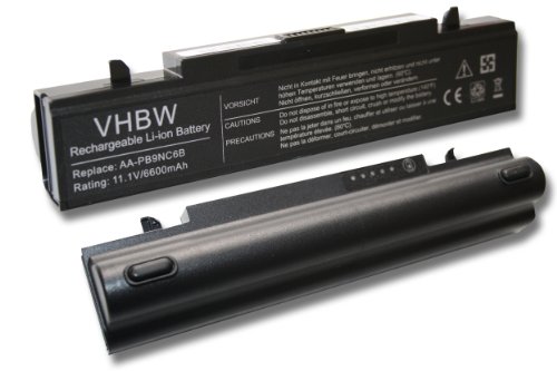 vhbw Li-Ion Akku 6600mAh (11.1V) schwarz für Notebook Laptop Samsung R719, R720, R730, R780, RC408, RC410 wie AA-PB9NC6B, AA-PB9NC6W, AA-PB9NS6B.