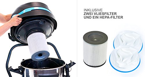 INDUSTRIESAUGER inkl. Fahrbahndüse, drei Schläuche, Saugschlauch-Längen 3 + 5 + 10 Meter, 100 Liter Edelstahl-Behälter, drei Motoren mit max 3.400 Watt / professioneller Industriestaubsauger für Werkstatt und Produktion, Sauger nass trocken, Nasssauger, Industrie-Staubsauger, Bodenflächen-Düse / Flächen-Bodendüse, Trockensauger, Mehrzwecksauger, Industrie Sauger - 4