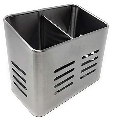 LS Kitchen - Égouttoir à Couverts - Porte-Ustensiles de Cuisine Double - Acier Inoxydable - Argent