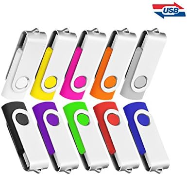 VIEKUU 10PCS 32GB USB 2.0 Flash Drives Memory Sticks Thumb Drive Swivel Key Chain Pen Memory Stick Fold Storage (Black/Grey/White/Yellow/Orange/Pink/Orange/Green/Blue/Purple)