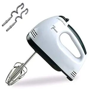 Branzios Hand Mixer / Hand Blender with 4 Pieces Stainless Blender, Bitter for Cake/Cream Mix, Food Blender, Beater for Kitchen || Beater for Cake (White)