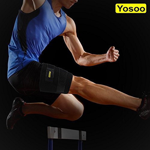 Yosoo Oberschenkelbandage, Verstellbare Neopren Oberschenkel Bandage für Sehnen Tendinitis Muskelverletzungen reha und erholung, Passend für Männer und Frauen - 6