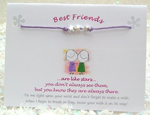 BEST FRIEND Wish String Bracelet, Tibetan 3 Star Charms & Quote Card (Purple Cord). A Lovely Token Gift, Keepsake. Ideal For Birthday, Friend, Best Friend, Thank You or Just Because/With Love. (Purple)