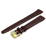 Damen offene Enden Uhrenarmband für Vintage Uhren. 14 mm braun aus echtem Leder mit vergoldet (Gold Farbe) Schnalle