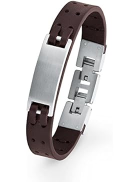 s.Oliver Kinder-ID-Armband Identarmband Jungen längenverstellbar gravierbar Edelstahl mattiert Leder 16,5 + 1,5 cm