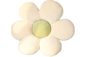 Zinsale Cute Flower Floor Pillow Cushion Throw Pillow Indie Room Decor Pillow for Teens Tweens Girls Plush Stuffed Toy for Kids Reading Nook Watching TV Bedroom (Beige Petal+ Green Core, 40cm)