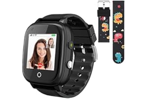 OKYUK 4G Smartwatch für Kinder mit SIM-Karte, GPS-Tracker, mehrere Desktop-Stile zur Auswahl, Zwei-Wege-Anrufe, SOS, WLAN, wasserdichter Touchscreen für 4–12 Jungen und Mädchen (T5 Schwarz)