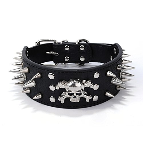 Preisvergleich Produktbild muodu Totenkopf verstellbar mit Spike-Nieten Kroko Kunstleder Hundehalsband