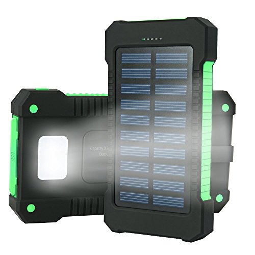 Cargador Solar 15000mAh  Iyowin Bater  a Externa Solar PowerBank Panel 2 Puerto USB con 9 LED Luz L  mpara  Solar Charger Port  til a prueba de Golpes Polvo Agua compatible iPhone iPad Samsung Android-tel  fonos m  viles Smartphone y tablet - Verde
