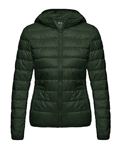 Women's Hooded Packable Ultra Light Weight Down Coat NLM(Blackish Green,X-Large)