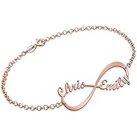 Bracelet Infini avec 2 prénoms en Plaqué Or Rose, Personnalisation Gratuite avec 2 Noms de votre choix