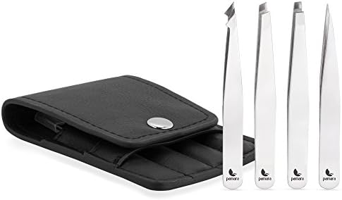 Tweezers Pamara Premium | 4 Extra Precision Tweezers with Case | Various For Beauty And Detailed Work.