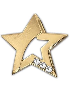 CLEVER SCHMUCK Goldener Anhänger Stern 15 mm seidenmatt und glänzend mit 3 Zirkonias offene Form 333 GOLD 8 KARAT...