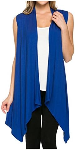 Aumir Women's Sleeveless Solid Color Vest Cover Up Asymetric Hem Open Front Waterfall Cardigan