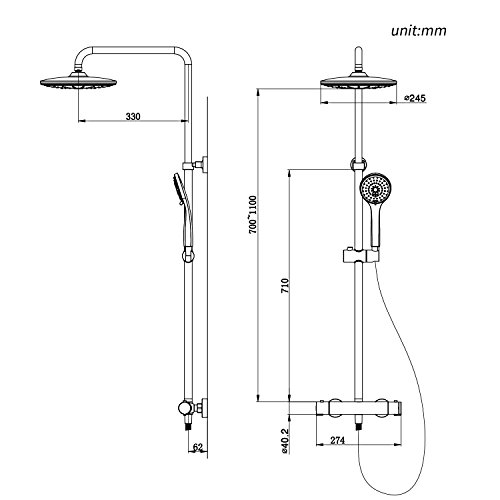 HOMELODY Plateada 38ºC Termostatica Columna de Ducha Ducha Barra Conjunto de Ducha Sistema de Ducha Ducha de Mano Set de Ducha Ducha de Lluvia Alcachofa de Ducha