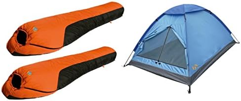 High Peak USA Alpinizmo Two Water Proof 20F Sleeping Bag + 3 Men Tent Combo Set, Blue/Orange, One Size