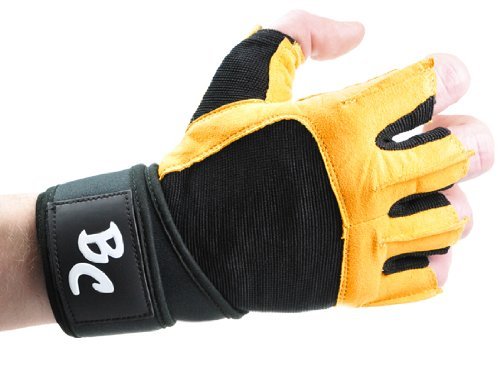 Deluxe Leder Trainings- und Fitness schwarz / braun - Handschuhe " The Bat" inkl. elastischer Nylon Handgelenksbandagen