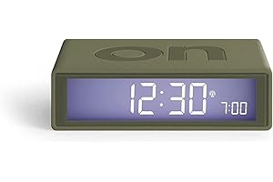 Lexon Flip+ Digital Alarm Clock for Bedrooms, Reversible On/Off Faces with Snooze function, LCD display & Touch Sensor Light, Radio Controlled & Battery Operated, Rubber - Khaki