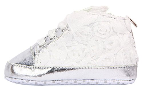 EOZY 1 pair Soft Non-Slip Toddler Infant Crib Kids Baby Girl Lace Rose Shoes Walking Sneaker Prewalker Outsole length 11cm 3 Colors (White)