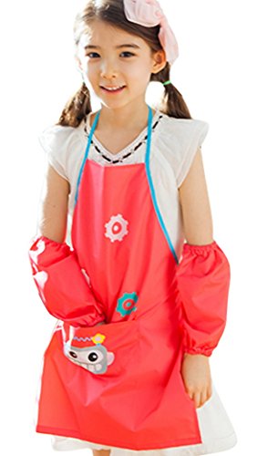 Happy Cherry Baby Bibs Cartoon Drucken Kinderlätzchen Polyester Unisex Mädchen Jungen Malschürze Wasserdicht Ärmellos Babylätzchentzchen mit Sleevelets - Größe/Farbe Wählbar