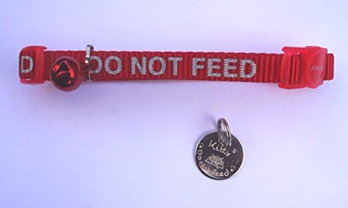 DO NOT FEED CAT COLLAR & ID TAG WITH REFLECTIVE WRITING RED BELL AND SAFETY RELEASE BUCKLE BY ANCOL TICK GIFT MESSAGE TO ENTER ENGRAVING DETAILS