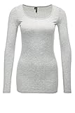 Taillierte Passform VERO MODA Damen Langarmshirt T-Shirt Longsleeve Basic (44 (Herstellergröße: XXL), Light Grey Melange)