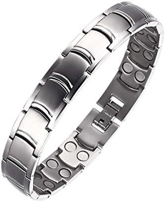 Moocare Silver Titanium Magnetic Therapy Bracelet,Health Double Rows Powerful Magnets Link Bracelet