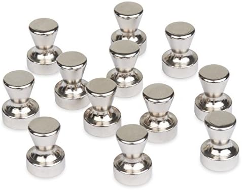 12 Strong Magnetic Push Pins for Refrigerator or Whiteboard, Silver Coloured, Heavy Duty Holds 10 Pages, 21x15mm, Easy to Grip, Attractive Design