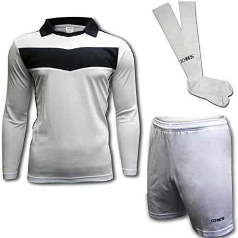 Ichnos Garra soccer football mens adult team kit uniform white black (shirt shorts socks) (Large - L)